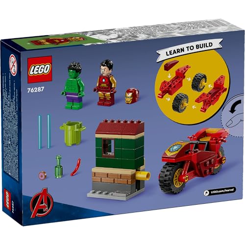 LEGO Marvel Iron Man and Hulk on Bikes Toy - Birthday Present, Building Blocks, Educational Toy for Boys and Girls, Ages 4, 5, 6, Marvel Goods, Figure