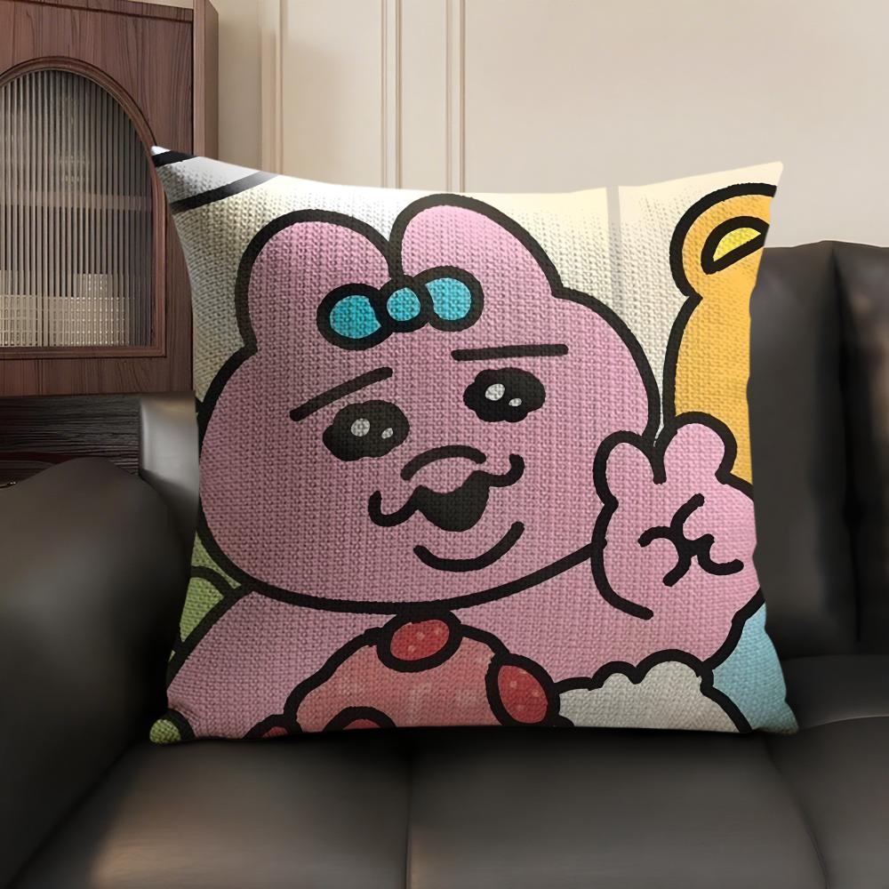 O-Opanchu Usagii Cartoon Cushion Cover Natural Linen Organic Fabric Double-Sided Printing Sofa Home Decor Gift Pillow Case