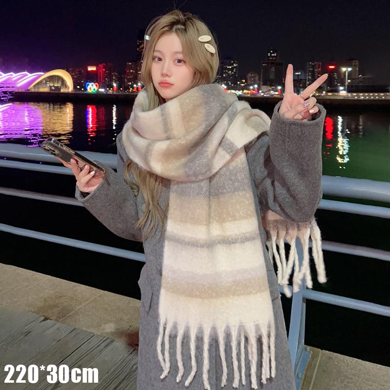 Winter Imitation Cashmere Scarf For Women Maillard High-End Korean Style Warm Retro Versatile Thick Shawl