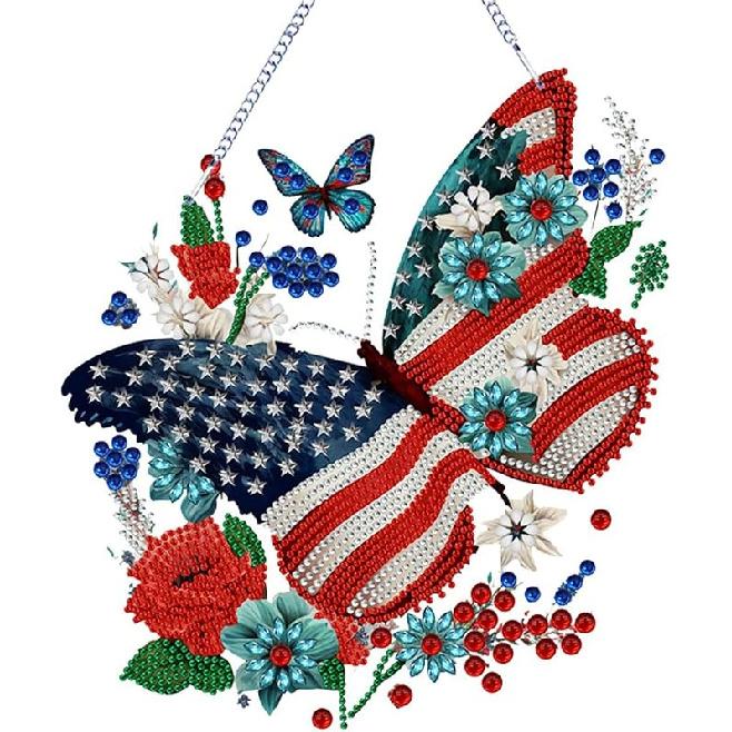 

ARTopet 4Pcs DIY Diamond Pendant Ornament Independence Day Fairy PVC Special Shaped Crystal Diamond Art Painting Hanging Single Sided for Home Garden Butterfly10