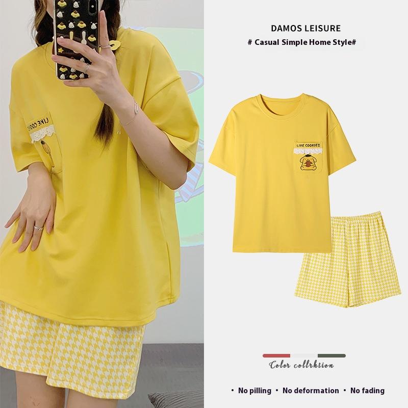 

Летняя пижама, домашняя одежда, костюм, женский, тонкий, хлопковый, шорты с короткими рукавами, повседневная, корейская, милая, студенческая пижама, домашняя одежда XL