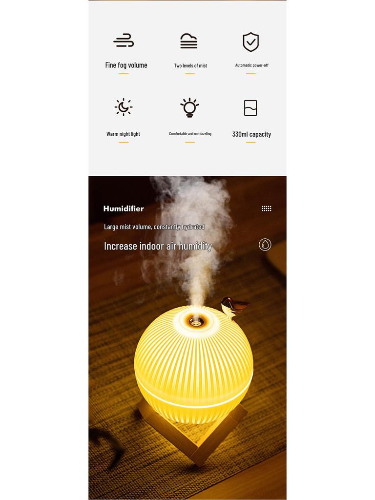 New Lark Planet Lamp Humidifier: Large-Capacity Night Light with Wooden Stand E330