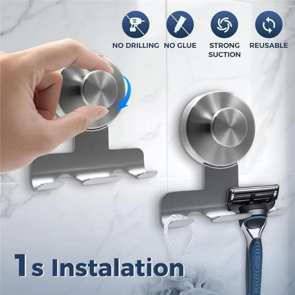 Damage-Free Stainless Steel Razor Rack Powerful Vacuum Suction Hanging Razor Stand  Bathroom Use