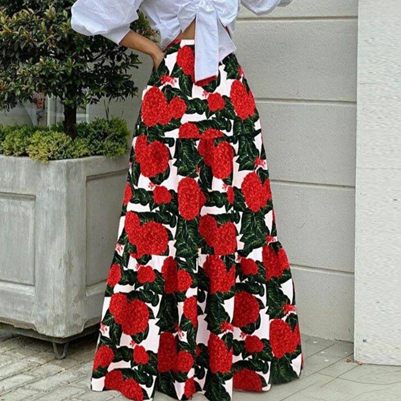 

ZANZEA Женские праздничные богемные повседневные длинные юбки с цветочным принтом 5XL красный