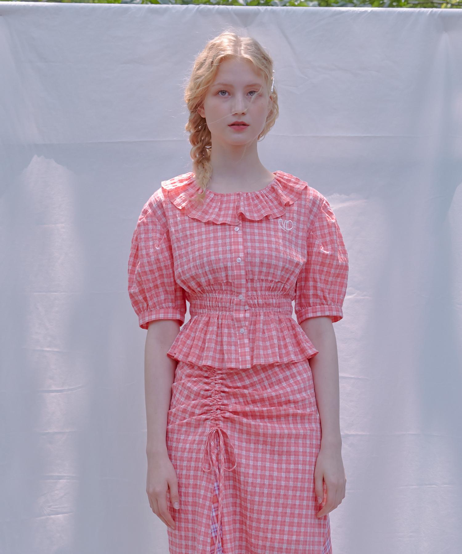Near And Dear Vivi Check Shirring Blouse_Pink Pink/Free