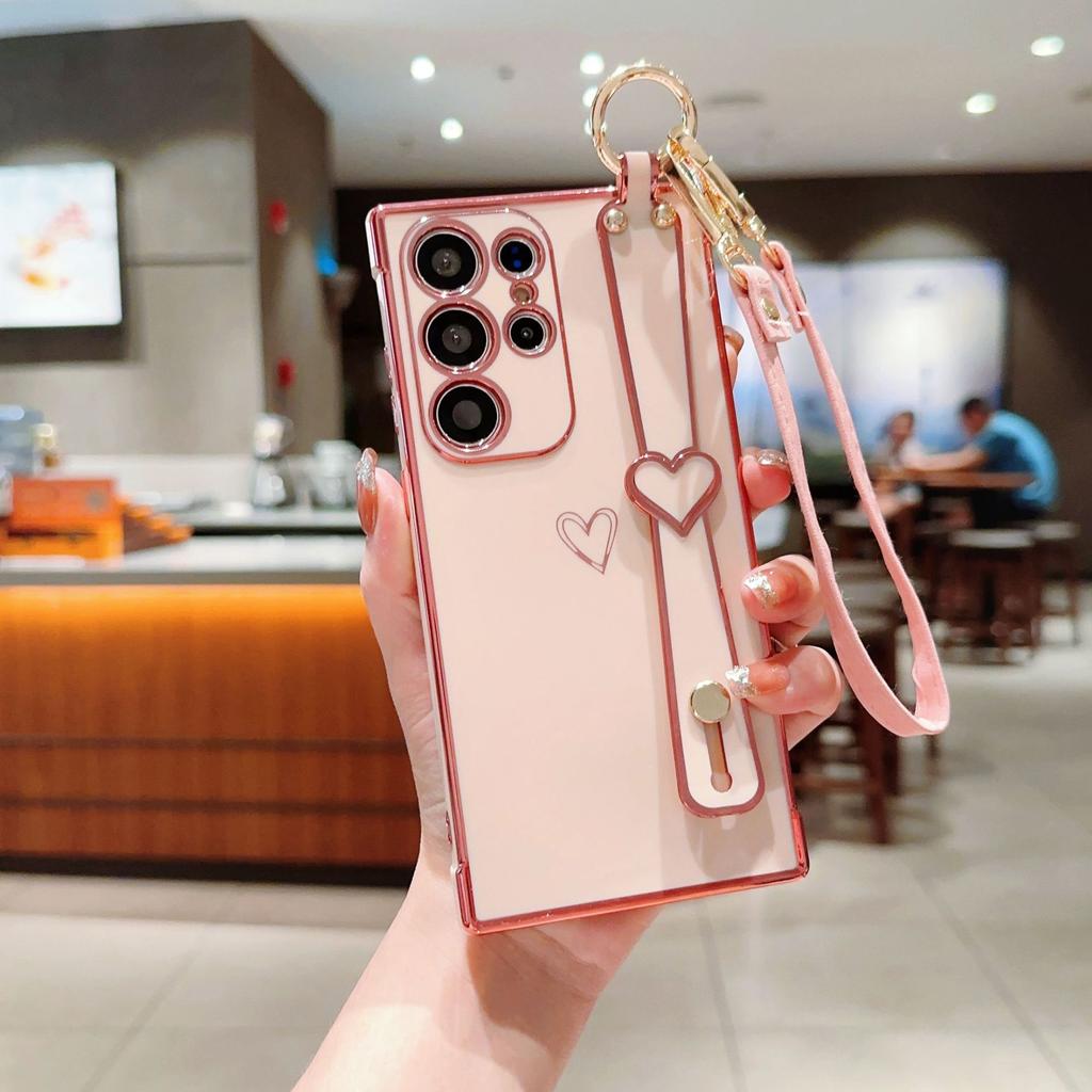Geeignet für Samsung S25 Ultra Handyhülle S24FE Handschlaufe Halterung Lanyard A56 Galvanisierte Liebes-Schutzhülle