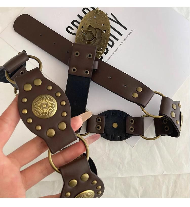 Women's 2025 High-End Leather Belt with Rivets - Trendy Wasteland Style for Skirts & Jeans