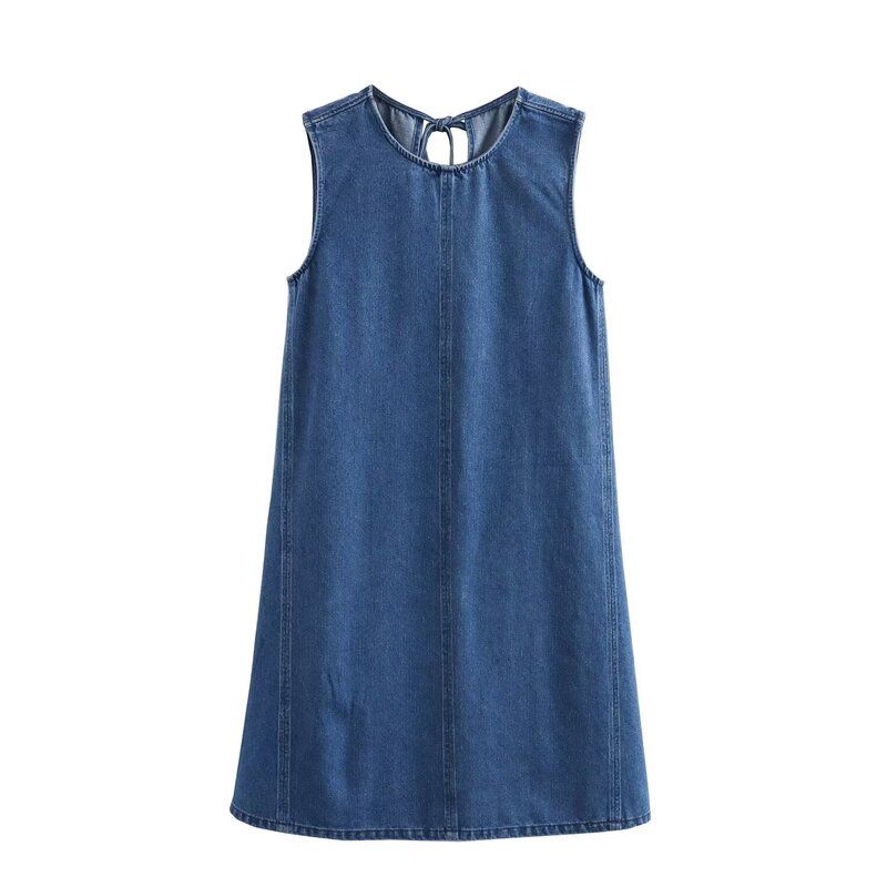 Fashion Style 2024 Summer New Arrival Women's Clothing Straight-leg Slim Looking All-Match Stitching Denim Dress 1227717001