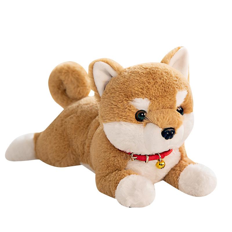 Simulation Collar Shiba Inu Plush Toys Children's Comfort Bell Dog Pillow Cute Pet Home Decoration Ring Gift