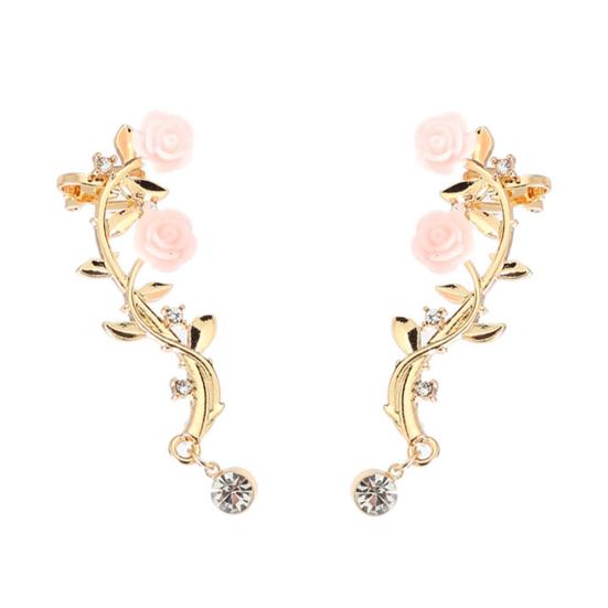 

Серьги Красивые Серьги-Клаймберы Ползучая Роза Цветок Ветка золотистый