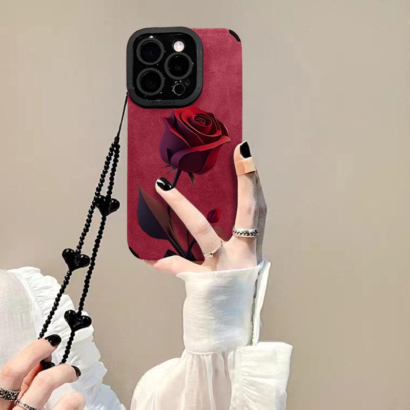 Red Rose Chain Suitable for Apple 16pro Mobile Phone Case Iphone15 Fur 14 Semen Hole 13 Silicone Anti-fall X