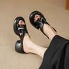 Open-toed Thick-soled Sandals Women's Leather Outer Wear One-word Slippers New Summer High-heeled Slippers