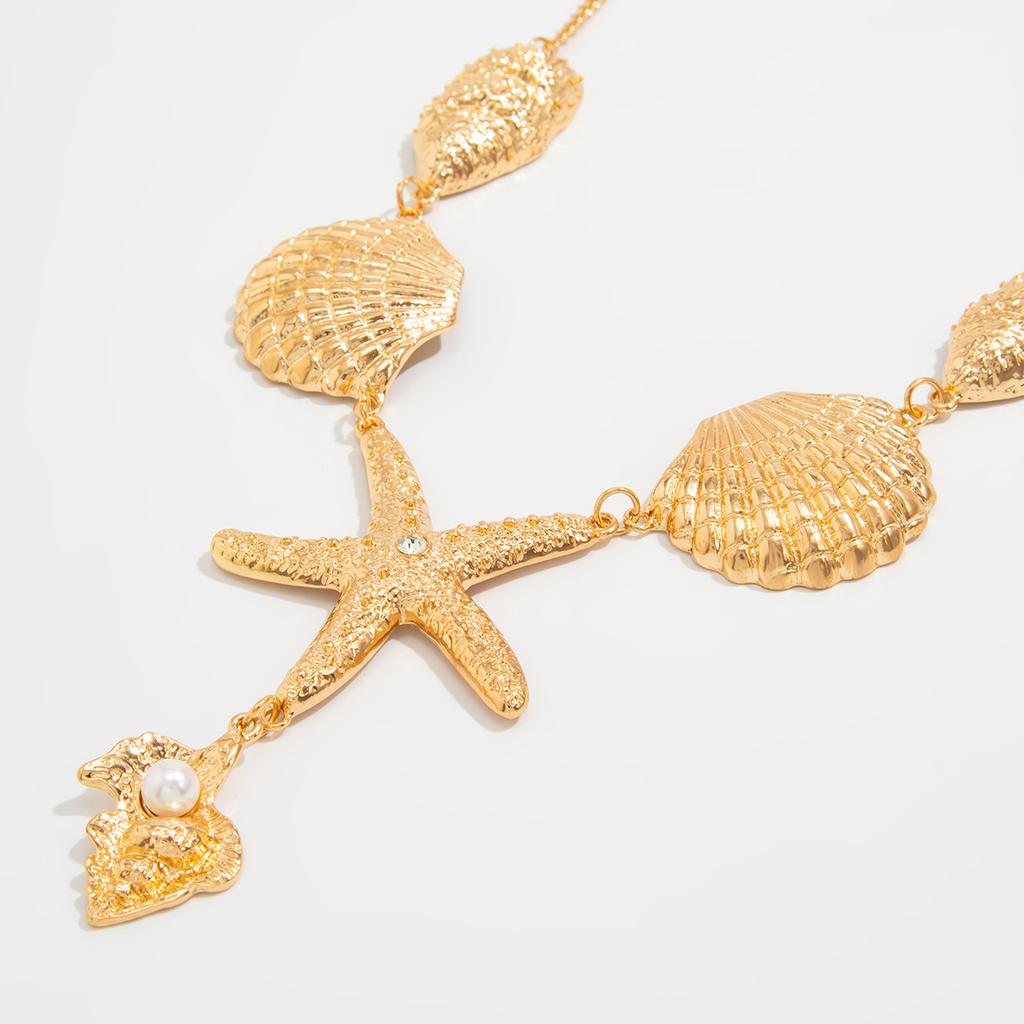 Handmade Starfish Scallop Conch Pendant Choker Necklace Holiday Bohemian Adjustable Chain Grunge Jewelry Gift Punk Metal Necklaces for Women