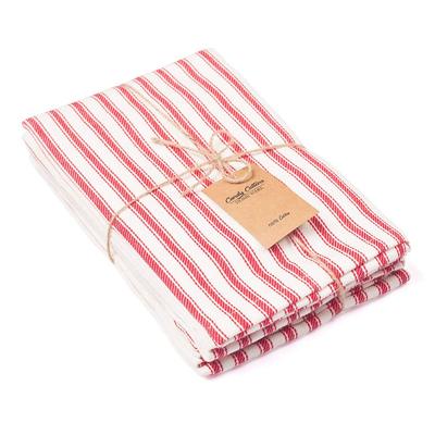 French Stripes Dinner Napkin, Red and White Stripes, Pack of 12, 100% Pure Cotton, 18" X 18", Table Napkin STRW12 Dinner Napkin