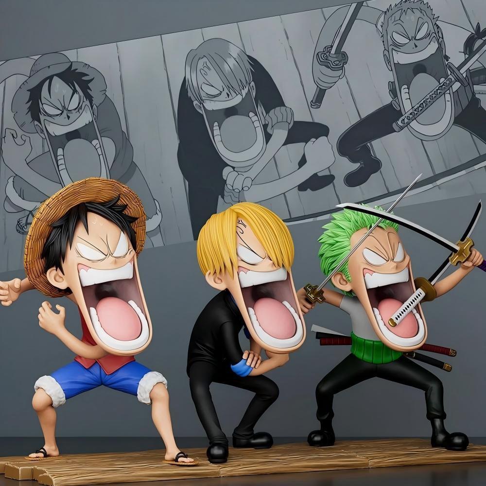 One Piece Q Version Sitting Pose Luffy, Zoro, Sanji Figures - Trendy Play Doll Model Toy Ornament