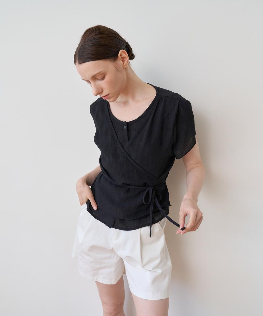 BIBYSEOB See-Through Wrap Half Blouse Black [T52]