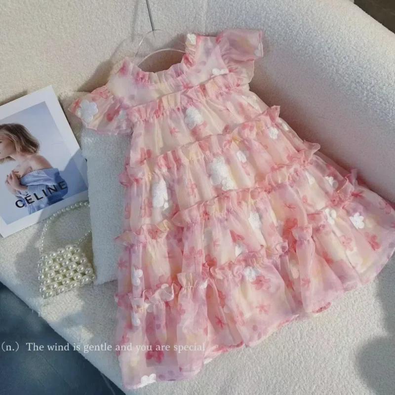 High-End Korean Style Floral Gauze Princess Dress for Girls