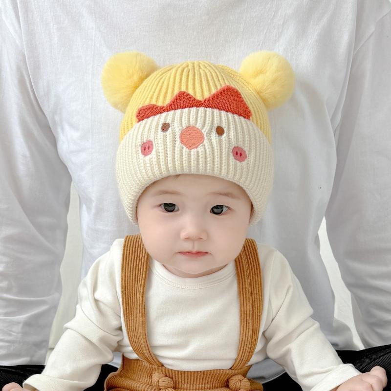 Cute Bear Knitted Baby Hat Warm Ear Protection Soft Pom Poms For Autumn Winter Daily Wear
