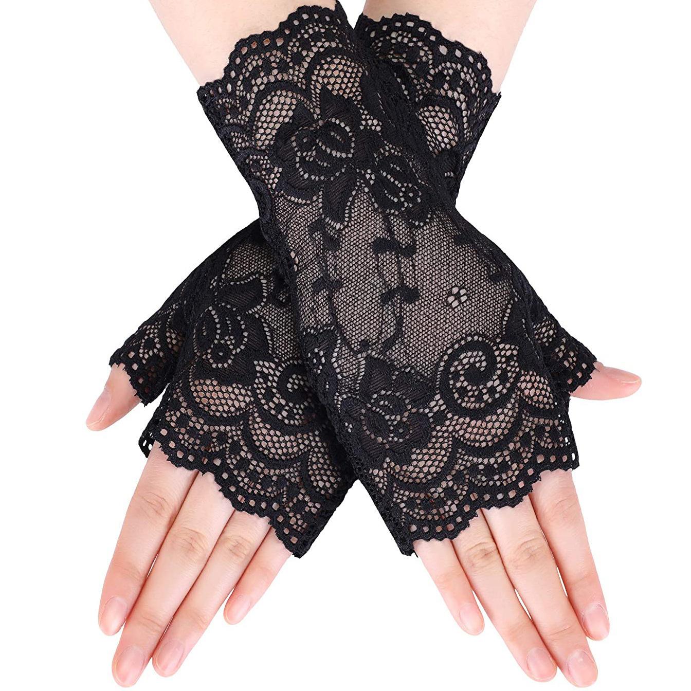 Lace Fingerless Gloves for Wedding, Evening Party, Cosplay, Photoshoot L чёрный