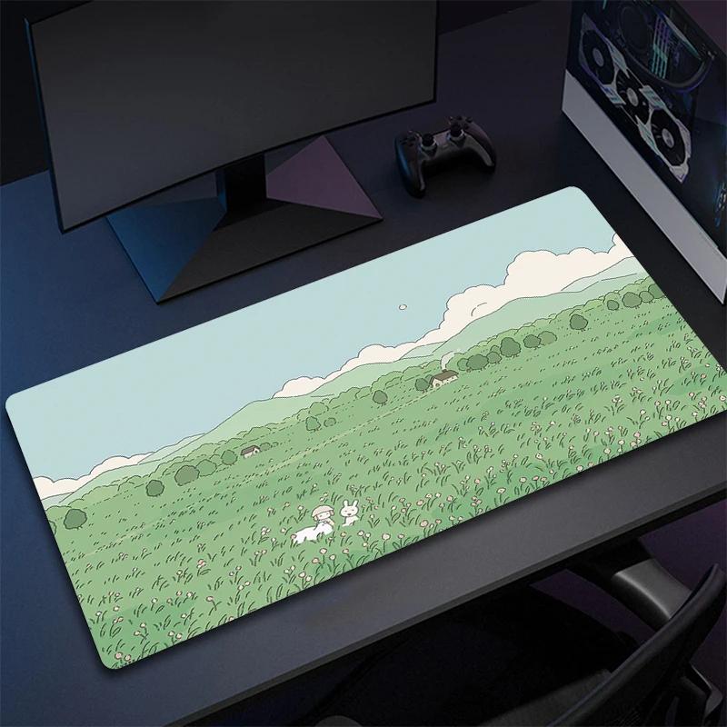 Cute Green Plant Computer Mouse Mat Office Large Gaming Mouse Pad Rubber Mousepad Gamer Locking Edge Desk Mat NonSlip Carpet XL