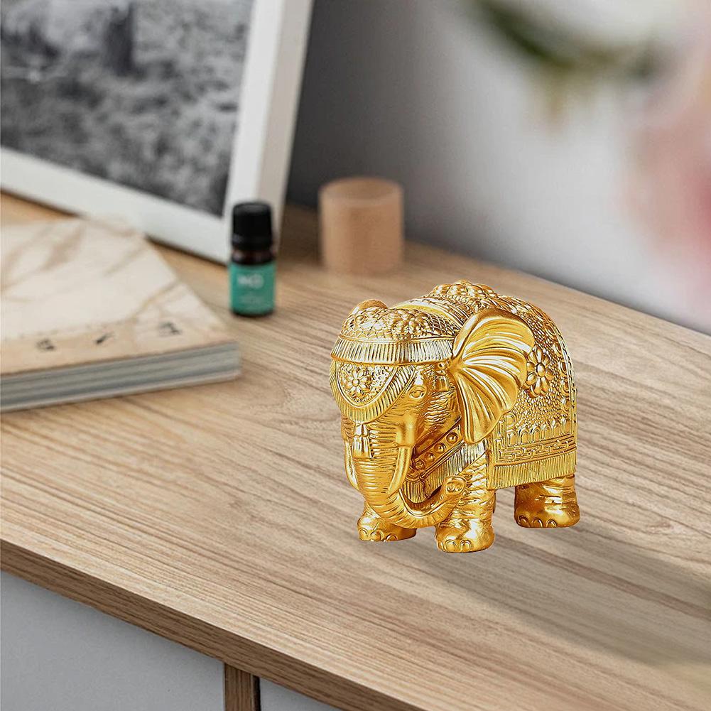 Estátua de elefante de ouro, estatueta de elefante de resina, decoração para sala de estar, riqueza, estatueta de elefante da sorte, decoração de elefante, presentes para mulheres e mães