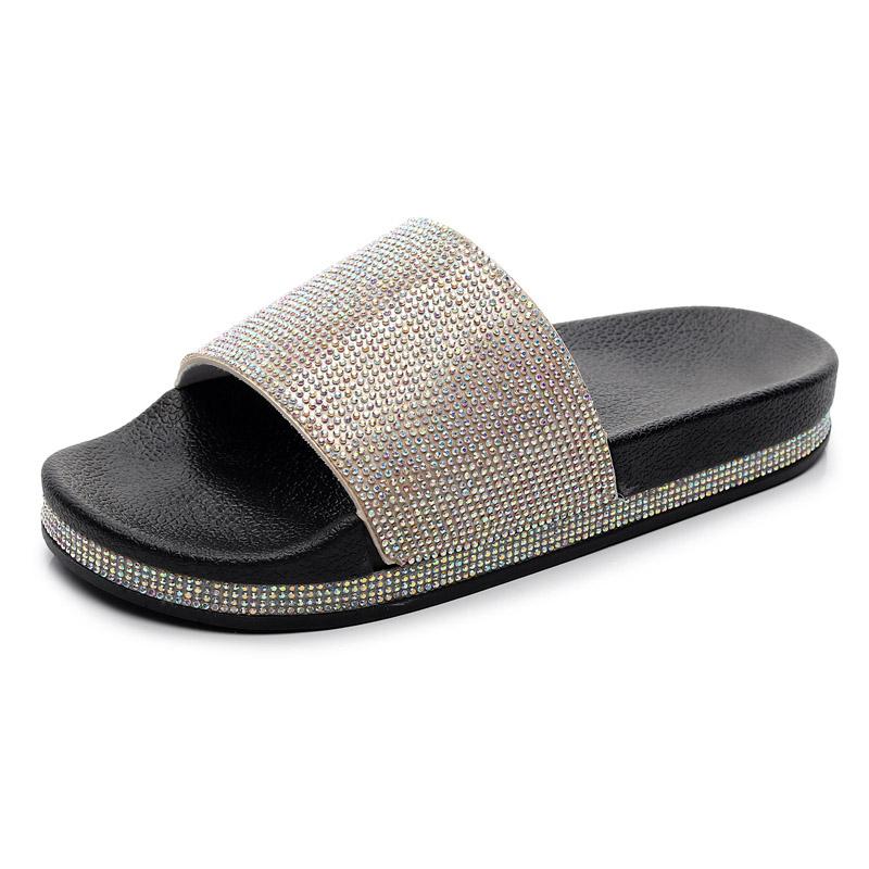 Sandales à plateforme Bling Été Femmes Pantoufle Nouvelle Mode Strass Dame Pantoufle de Plage Chaussures Tongs Slides Talons Hauts WSH3646