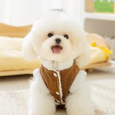 Wildleder trendig cooler Lokomotivstil Hundekleidung kann Teddy ziehen als Bär kleiner Hund Samt warm Haustierweste
