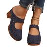 Summer new large size women's sandals retro thick heel slippers large size hollow slope heel cool slippers women