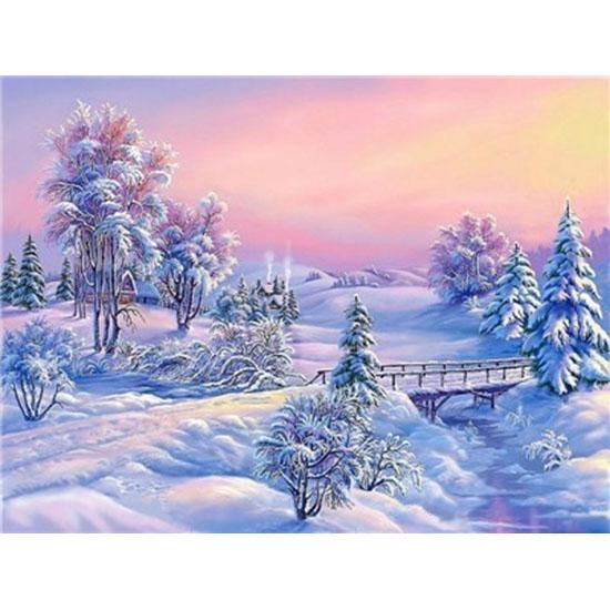 Huacan Full Square Diamond Painting Landscape Diamond Embroidery Snow Scene Picture Rhinestone Mosaic Painting