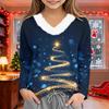 Girls' V-Neck Christmas Print Pullover Top for Winter Casual Wear