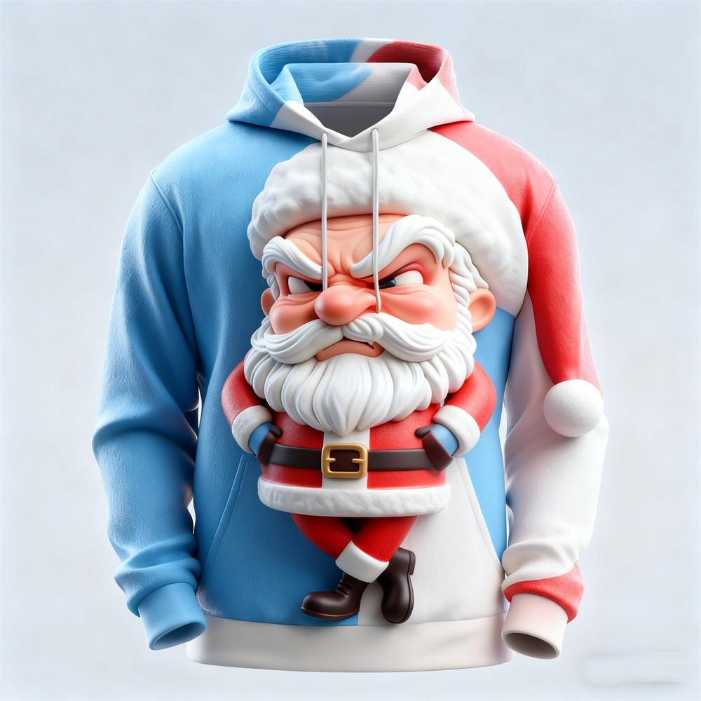 3D Funny Santa Clause Printed Men's Hoodies Loose Long Sleeve Hooded Sweatshirts Autumn Kids Christmas Festival Party Clothing