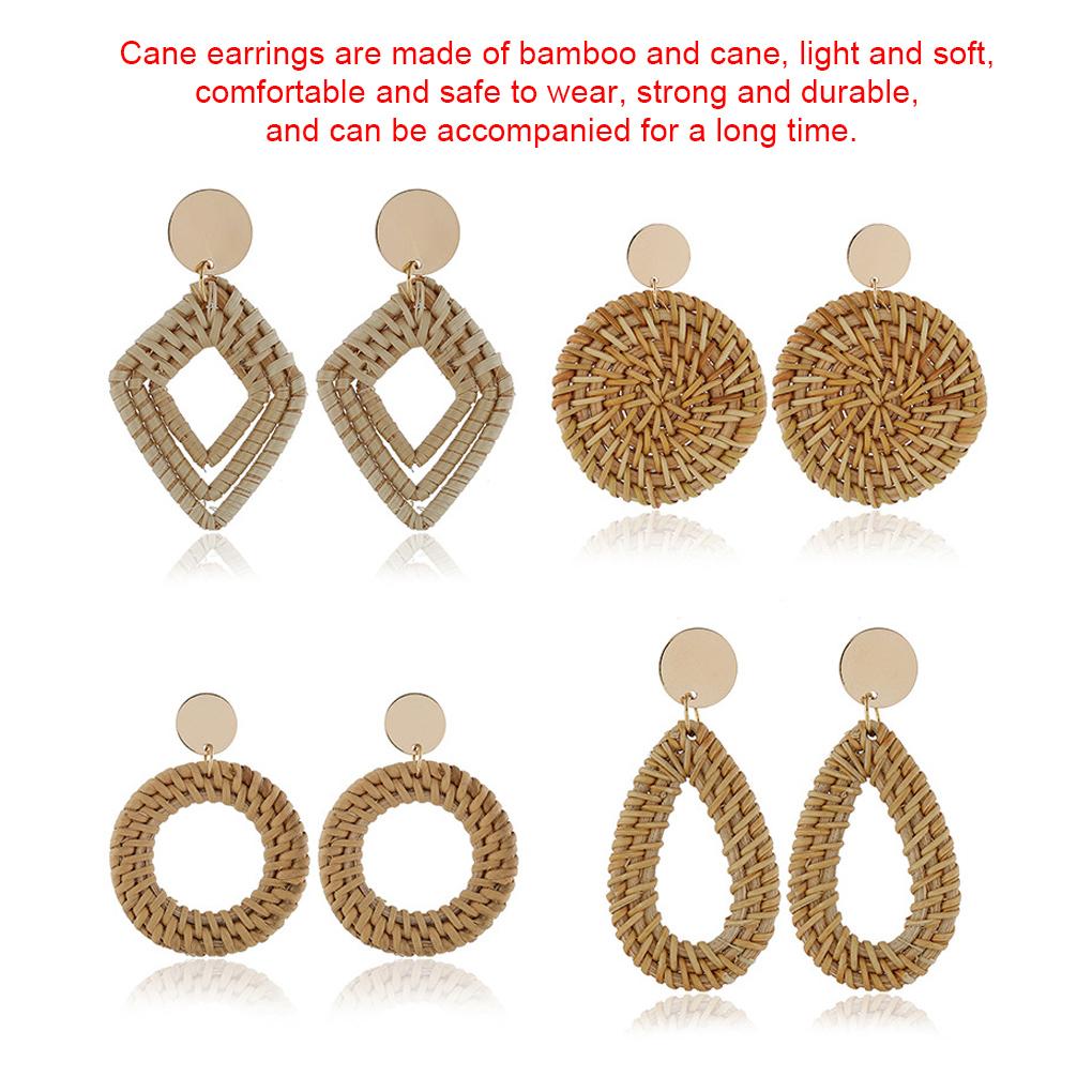 Klassische geflochtene Rattanartikel Westliche Ohrringe Böhmischer Stil Geometrischer Anhänger Bequem Attraktiver Schmuck für Frauen Mädchen