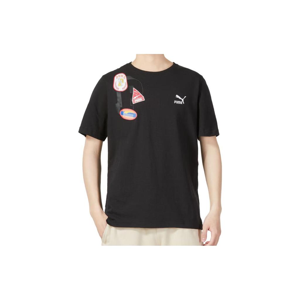 PUMA Logo Print Crew Neck Short Sleeve T-Shirt Men Tops Black 623250-01