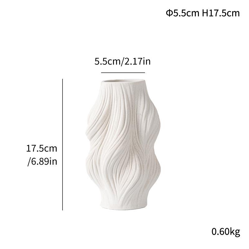 Simple And Creative Plain-Fired Ceramic Vase Lingbo Pattern Flower Insert Home Soft Decoration Handicraft Ornament