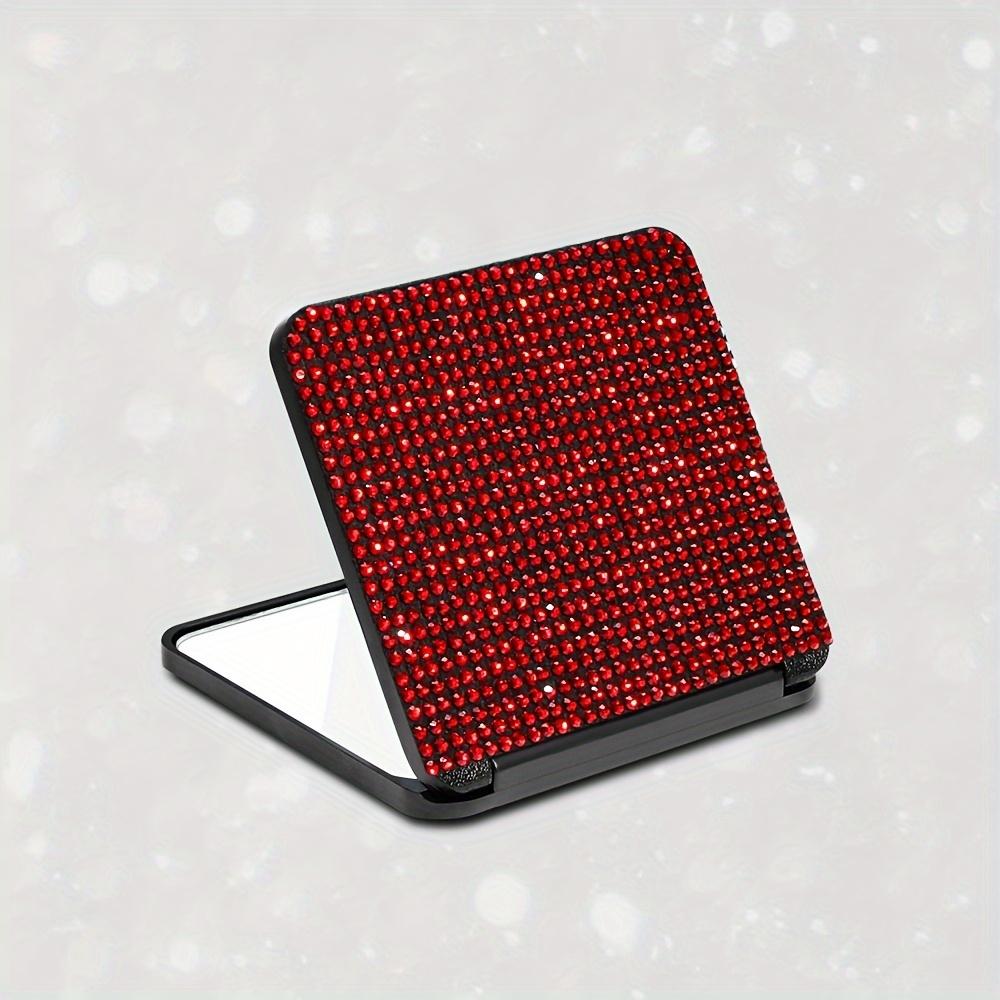 Sparkling Rhinestone Portable Folding Makeup Mirror - Dual-Sided, Square Design for Purses & Handbags, No Battery Needed