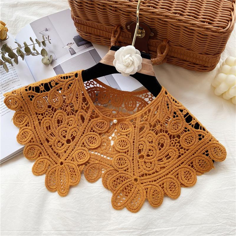 Vintage Shawl O-Neck Doll Fake Collar Shirt Women Hollow Crochet Lace False Collar Detachable Woman Half Shirt Faux  Col