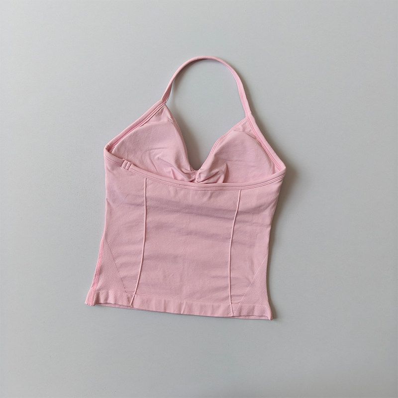 European and American Style Sexy Halter Neck Backless Push-Up Sports Bra Women's Yoga Top Fitness Pilates Tight-Fitting Long Tank Top