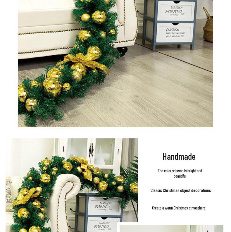 Christmas Rattan Rice Luxury Encrypted Window Display Set with Ball Ornaments and Wreath Decorations