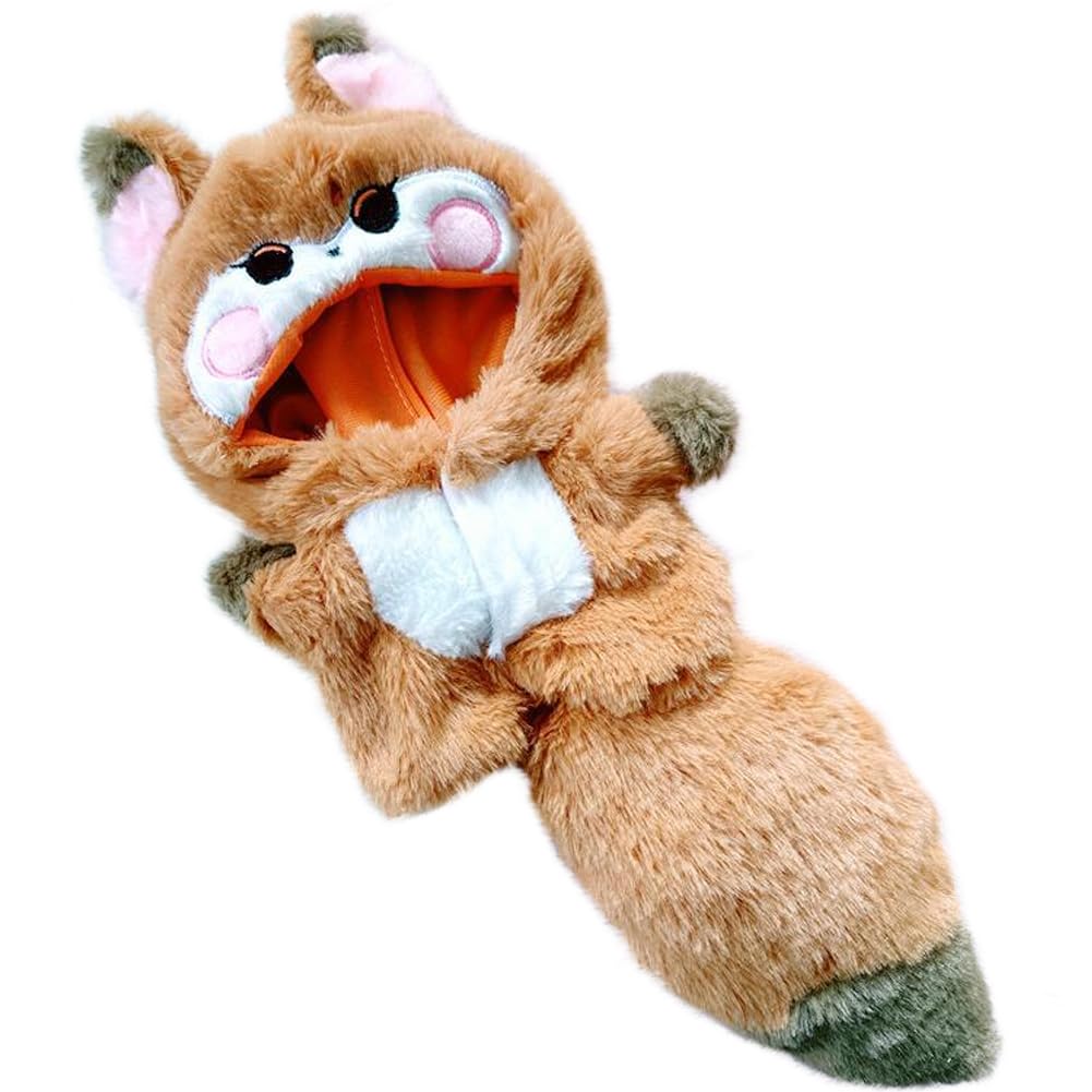 

YUYAKESHI Cotton Animal Doll Clothes with Ears and Hat for 20cm Plush Toys, Cute Fluffy Animal Kigurumi, Home Wear, and Tail (Brown Fox)