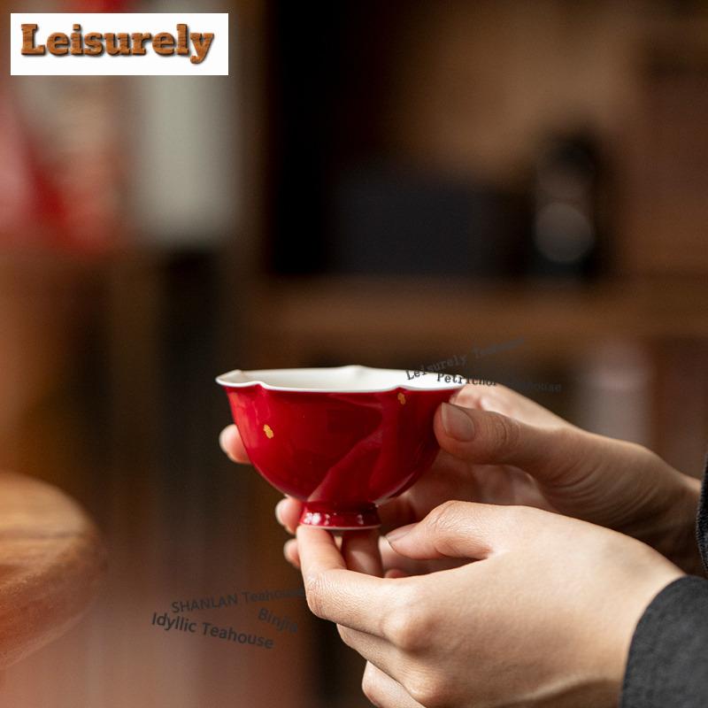 100ml Sprinkle Gold Ruby Red Teacup Boutique Tea Bowl Jug Tea-tasting Meditation Cup Chazhan Master Cups Teaware Supplies Craft