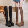 Fashion 10CM Synthetic Cloth Streth Fabric Women Platform Wedge Fashion British Spring Boots Knee High Boots Leather Autumn Shoes