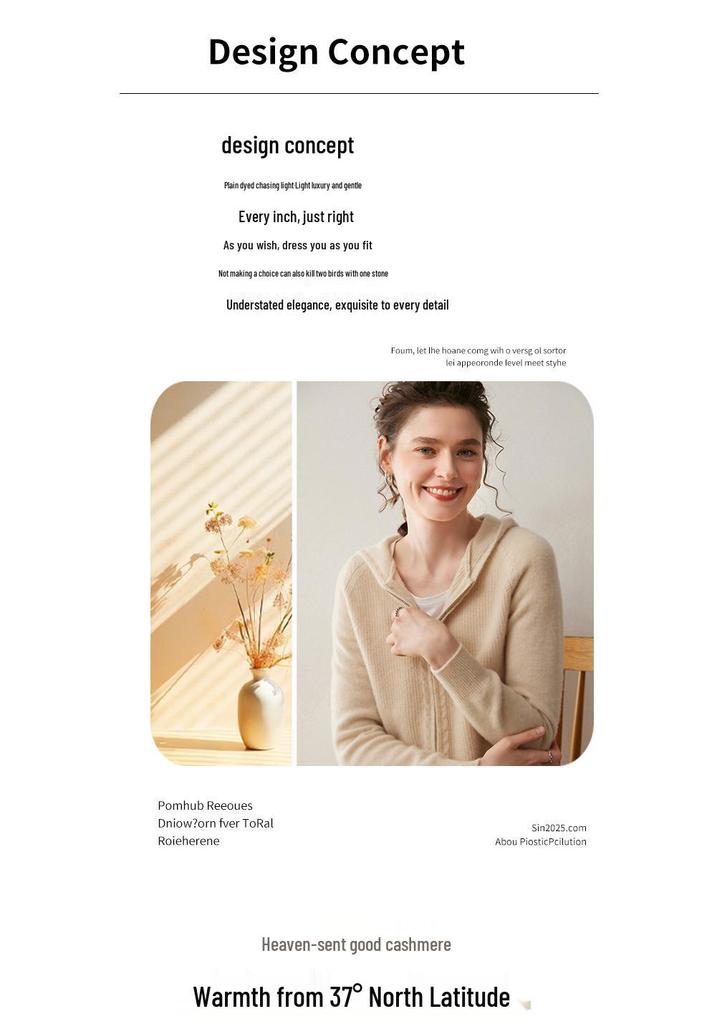 Eleganter Kapuzen-Kaschmir-Cardigan für Damen - Locker, Gemütlich und Hochwertig mit Verdicktem Reißverschluss.