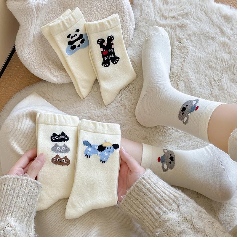Cashmere Puppy Socks for Women, Thick, Warm, Trendy and Sweet Wool Socks, Cute Cartoon Mid-calf Socks