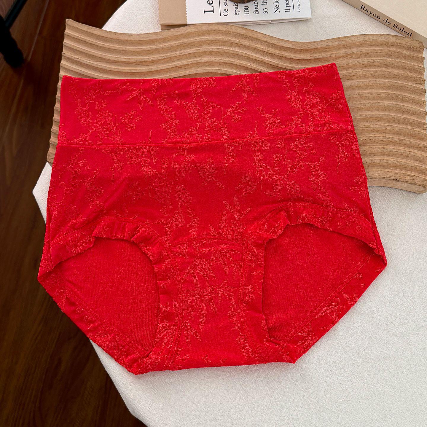 

Chinese Style Embossed Jacquard High Waist Shaping Underwear for Women XL (140-165 jin) червоний