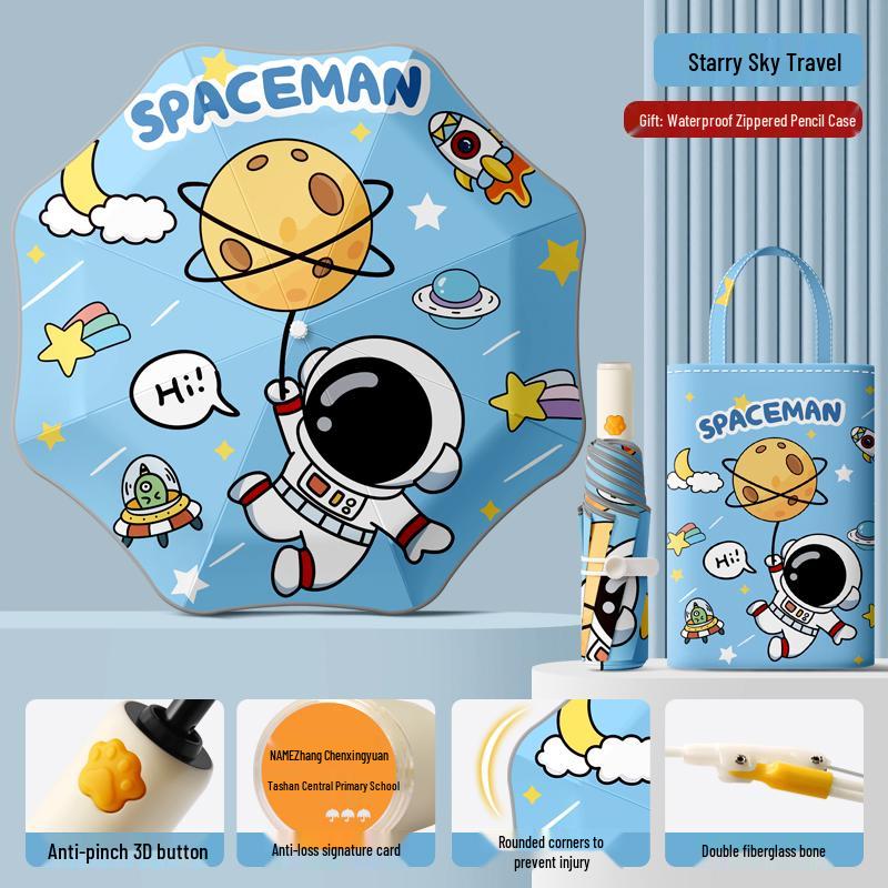 Dual-Use Automatic Folding Children's Umbrella with Ring Buckle – Sun Protection for School Boys and Girls