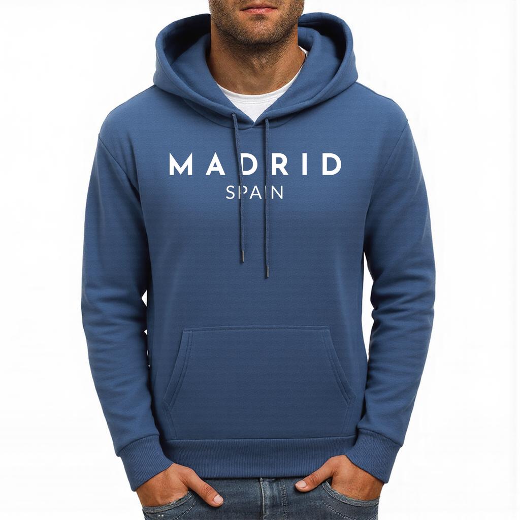Madrio Spain Letter Printing Mens Hoodie Autumn Casual Hoody All-Match Fleece Unsiex Hoodies Loose Comfortable Male Streetwear