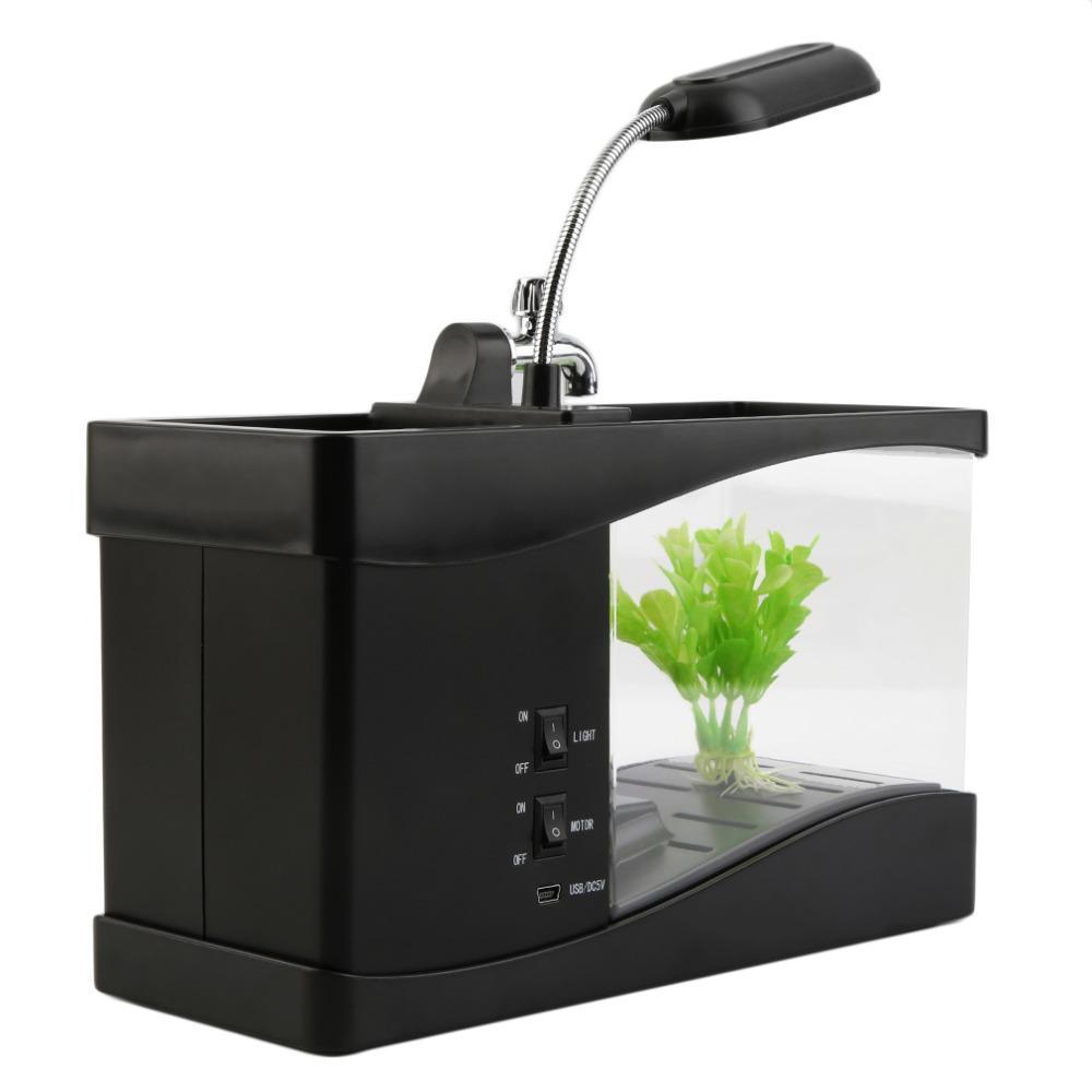 1PCDC 5V USB Desktop Mini Fish Tank Aquarium LCD Timer Ρολόι LED Λάμπα Ανοιχτό Μαύρο Χρώμα 24 * 10 * 14cm