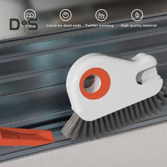 2 In 1 Window Track Cleaning Brush Hard Bristle Crevice Brush with Hidden Scraper Grout Cleaner Grip Brush