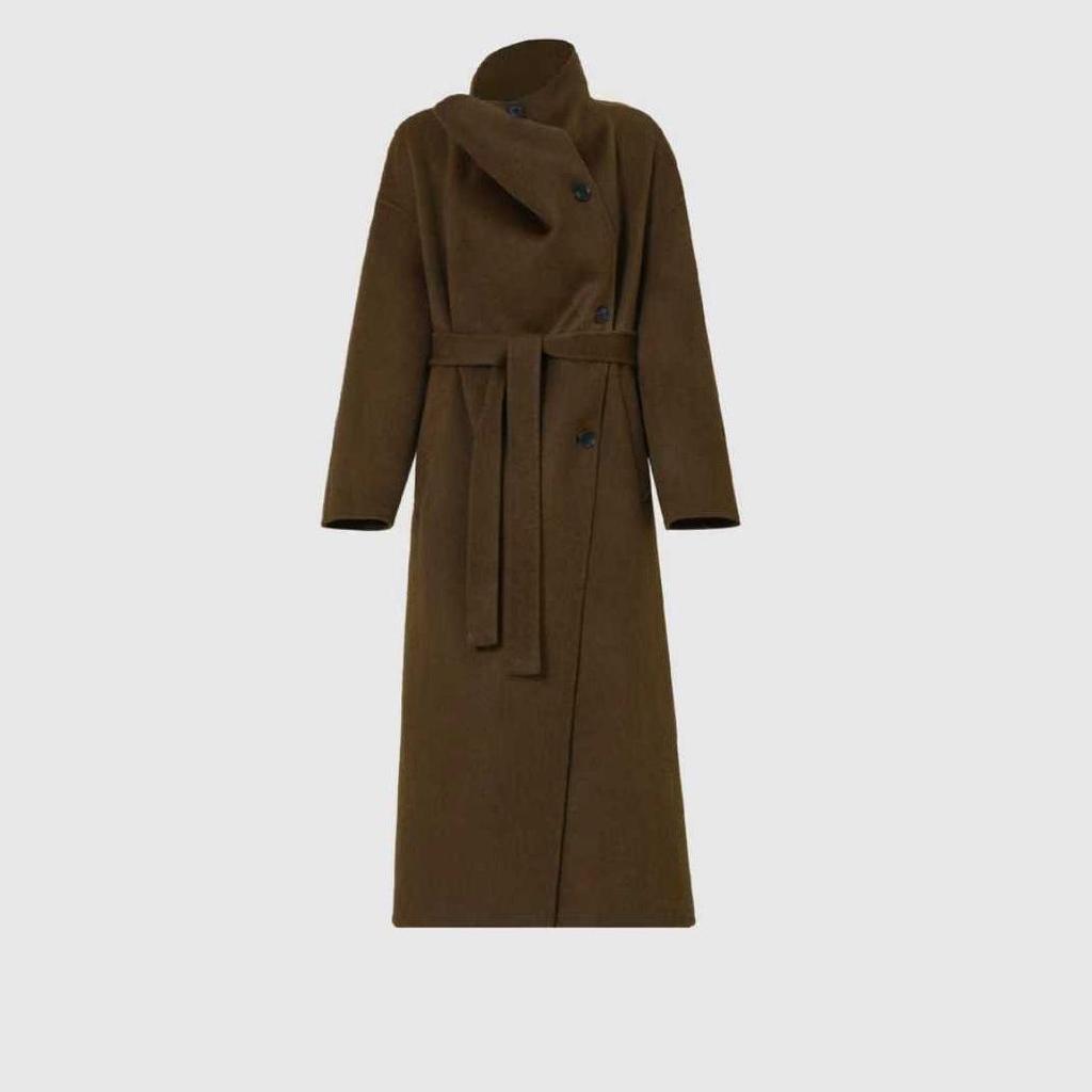 Bronze Coffee Cashmere Merino Wool Double-Sided Mid-Length Coat with Loose Lapel