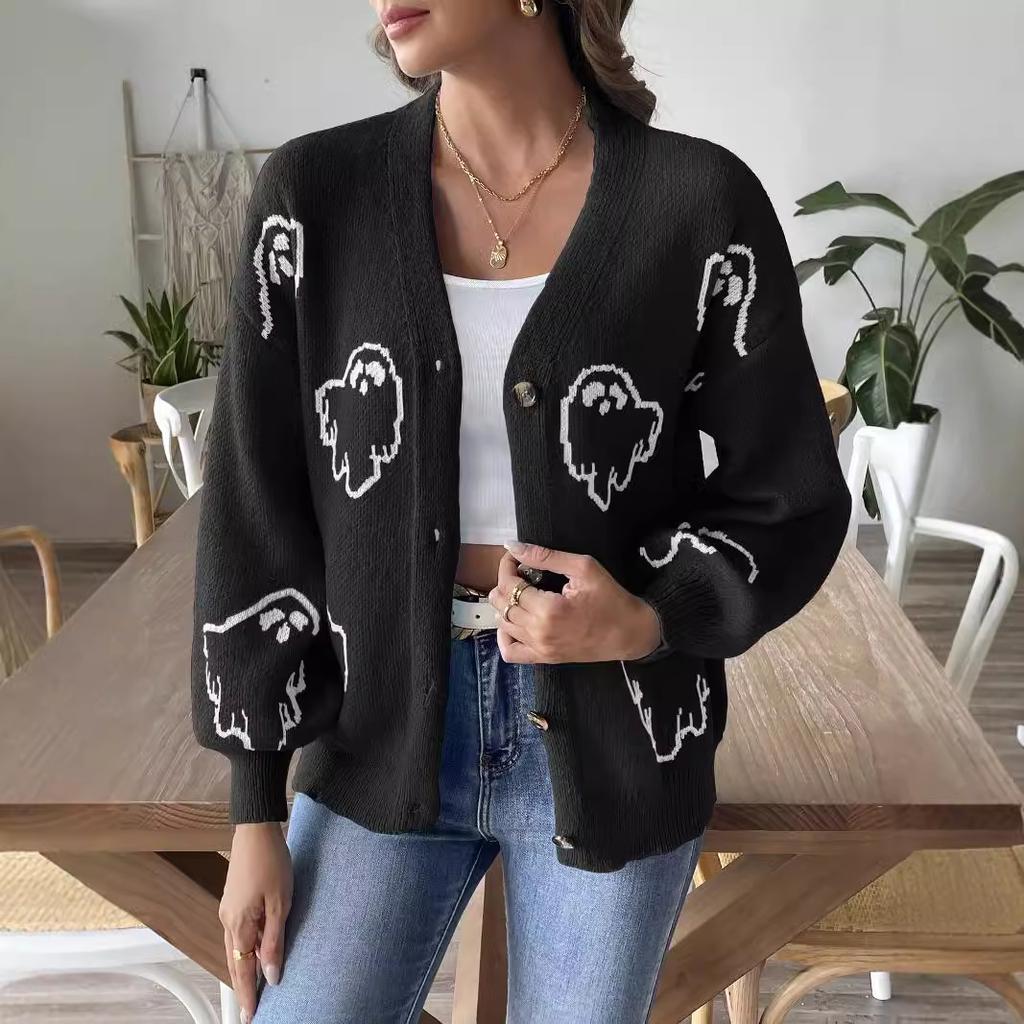 Sweater Jacket, Women's Clothing, Loose Casual, Button Up Sweater, Cartoon, Jacquard Cardigan, Women's